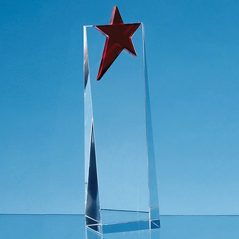 21cm Optical Crystal Rectangle with a Brilliant Red Star Award