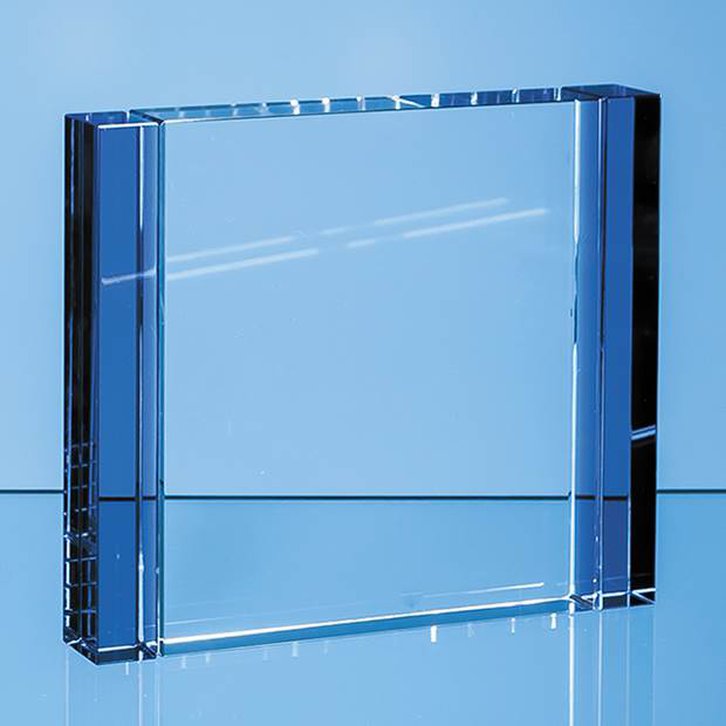12cm Clear & Cobalt Blue Optical Crystal Column Rectangle Award
